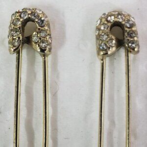 CZ DIAMONDS GOLD PLATE SAFETY PIN EARRINGS 32MM